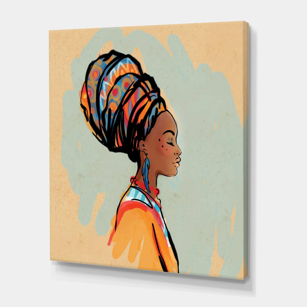 Designart - Portrait of African American Woman With Turban III - Modern Canvas Wall Art Print